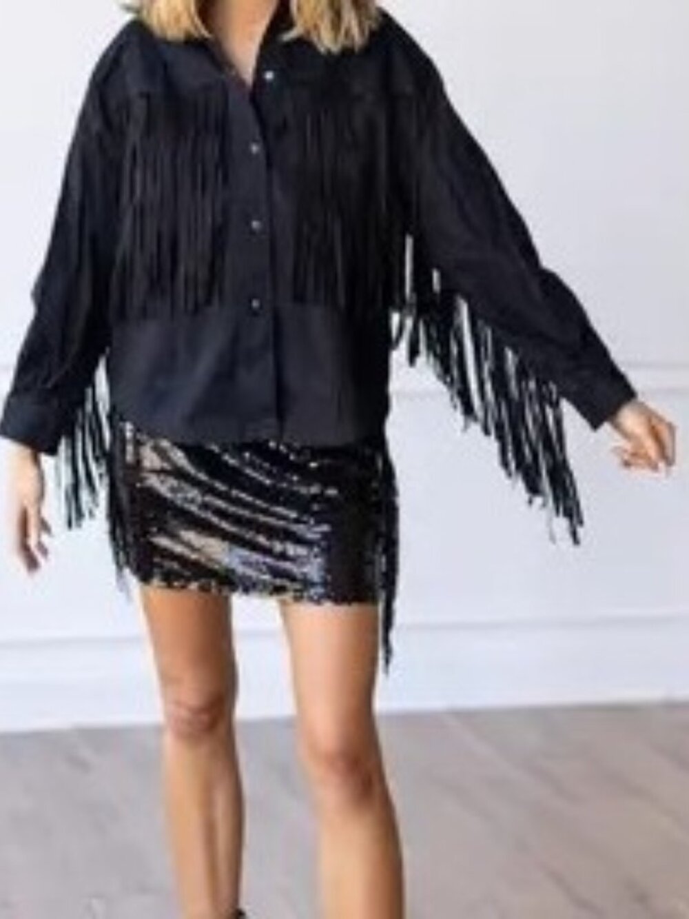 Fringe With Benefits Black Denim Jacket
